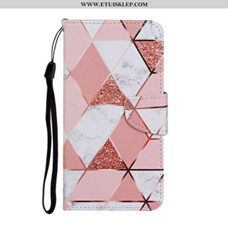 Etui Folio do iPhone 13 Pro Marmur I Cekiny Z Paskiem